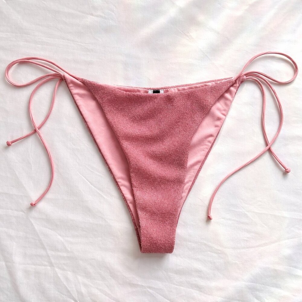 PrettyLittleThing Shimmer Tie Side Bikini Bottom Rose Pink Women’s 8